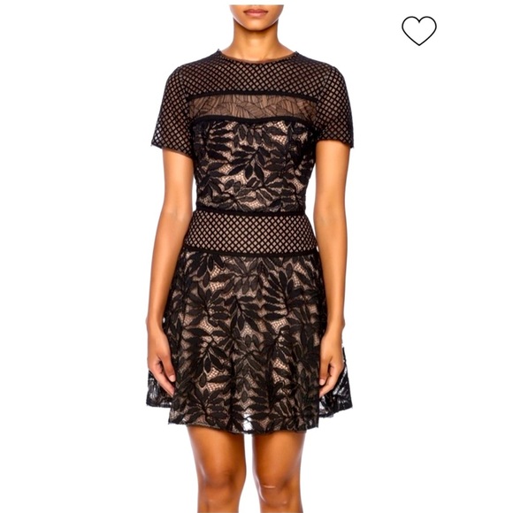 BCBGMaxAzria leaf lace skater short sleeve black Eleanor dress - Picture 1 of 9